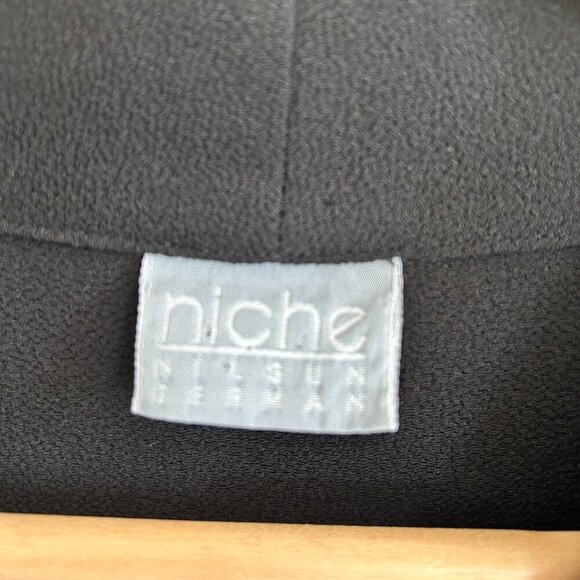 Vtg Niche Nilgun Derman Jacket Crepe Button Up Pinch Black White Trim - Picture 9 of 11